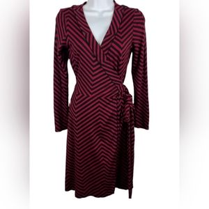 Banana Republic Wrap Dress Red With Black Stripes Size Large Tall